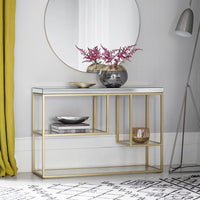 Gallery Interiors Pippard Mirrored Top Console Table in Champagne