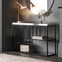 Gallery Interiors Pippard Mirrored Top Console Table in Black