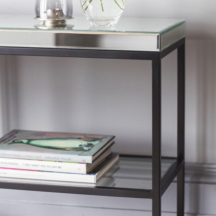 Gallery Interiors Pippard Mirrored Top Console Table in Black | Outlet