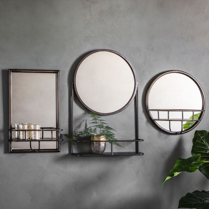 Gallery Interiors Industrial Emerson Mirror with Shelf In Black