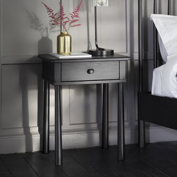 Gallery Interiors Wycombe 1 Drawer Bedside Black