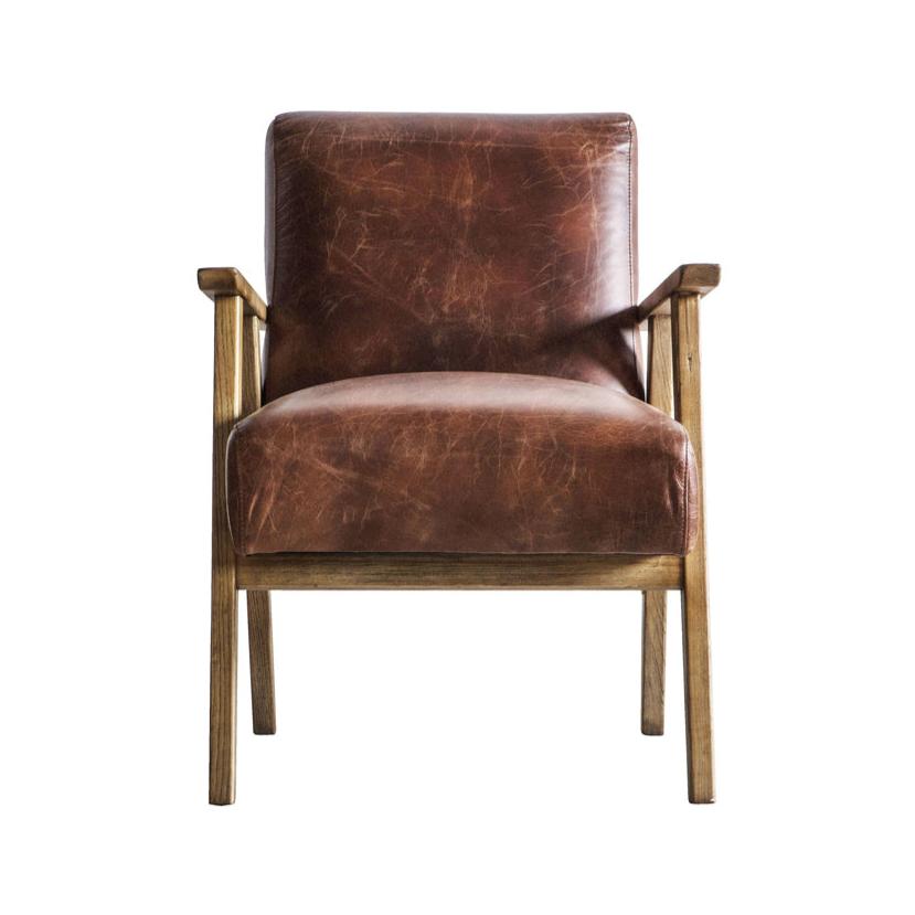 Gallery Interiors Neyland Occasional Chair - Vintage Brown Leather