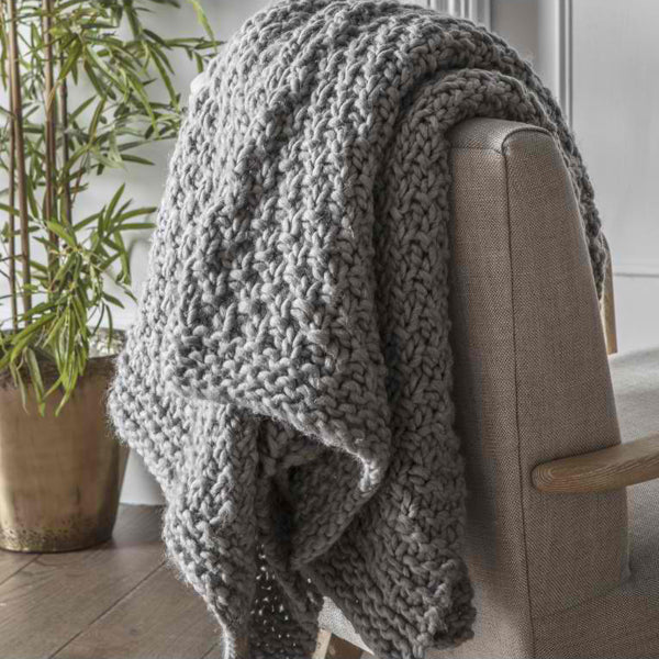 Gallery Interiors Moss Chunky Knitted Throw in Grey