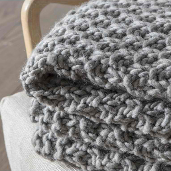 Gallery Interiors Moss Chunky Knitted Throw in Grey