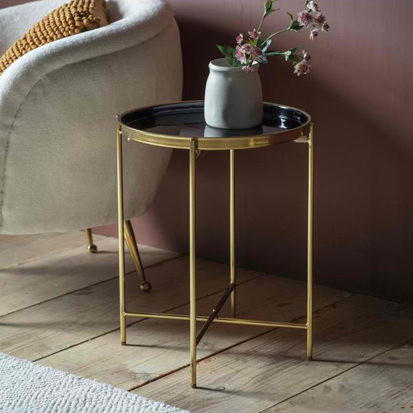 Gallery Interiors Valetta Side Table in Black and Gold