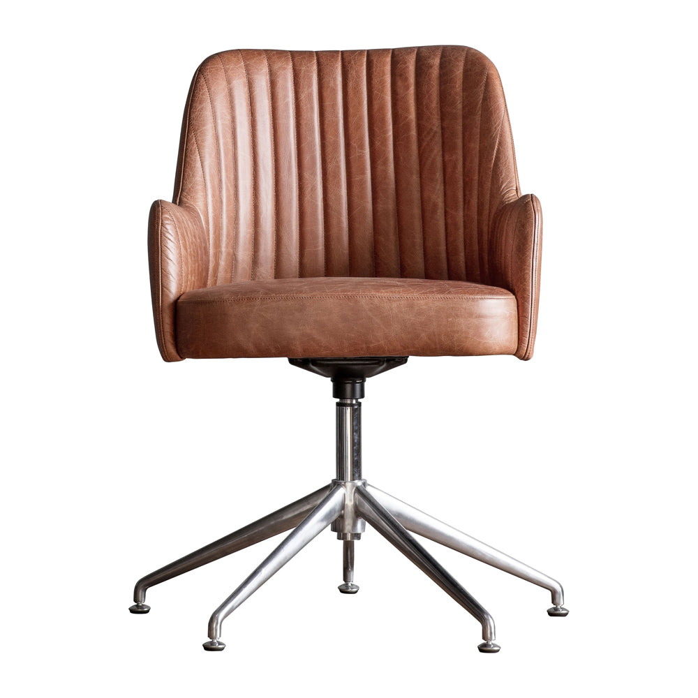 Gallery Interiors Curie Swivel Chair in Vintage Brown Leather