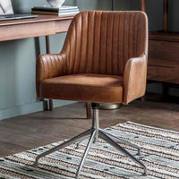 Gallery Interiors Curie Swivel Chair in Vintage Brown Leather