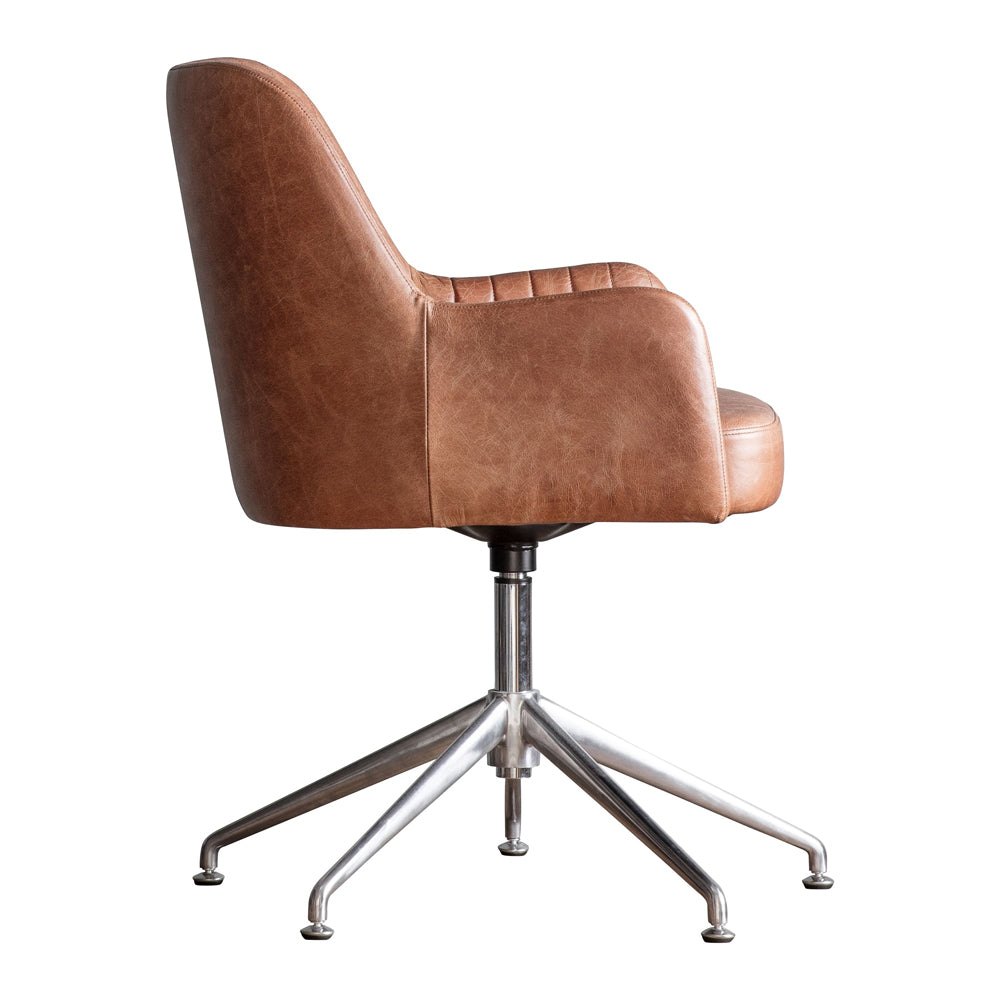 Gallery Interiors Curie Swivel Chair in Vintage Brown Leather