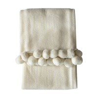 Gallery Interiors Moss Stitched Pom Pom Throw Cream