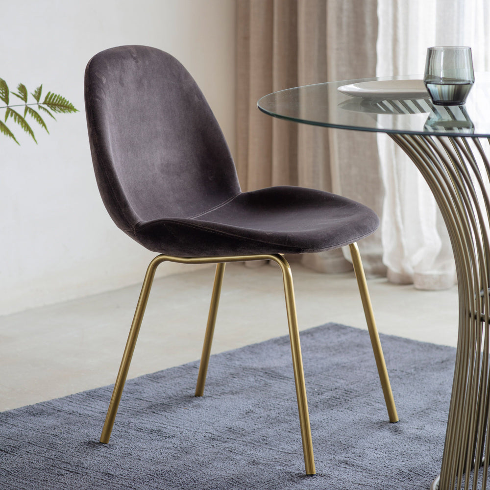 Gallery Interiors Set of 2 Flanagan Velvet Dining Chairs in Chocolate Brown
