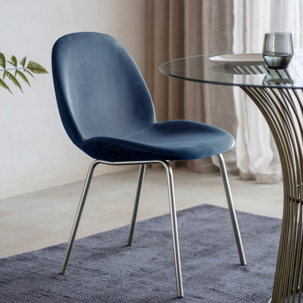 Gallery Interiors Set of 2 Flanagan Velvet Dining Chairs in Petrol Blue