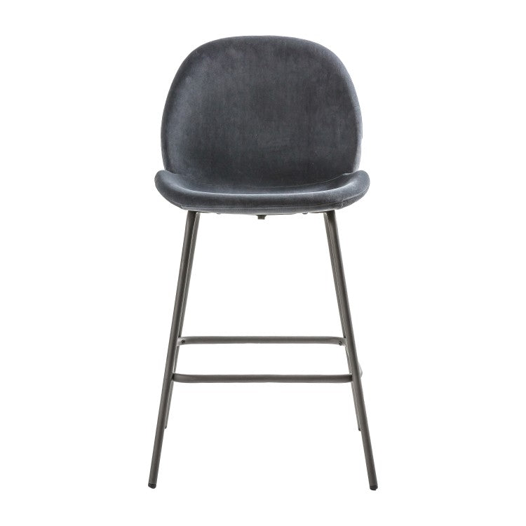 Gallery Interiors Set of 2 Flanagan Velvet Bar Stools in Dark Grey