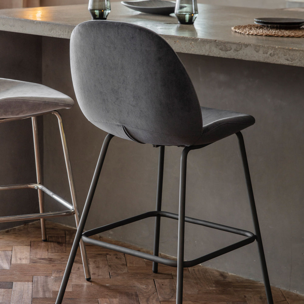 Gallery Interiors Set of 2 Flanagan Velvet Bar Stools in Dark Grey