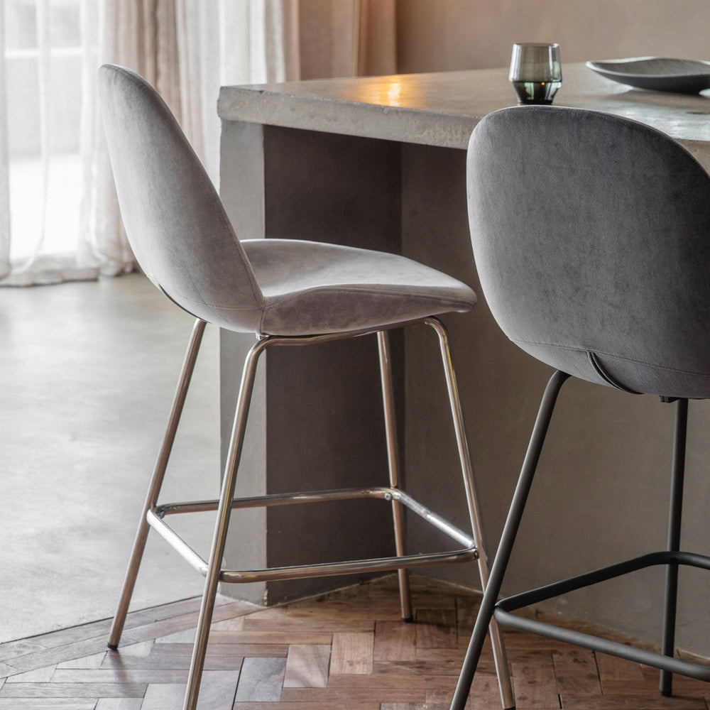 Gallery Interiors Set of 2 Flanagan Velvet Bar Stools in Light Grey Olivia s