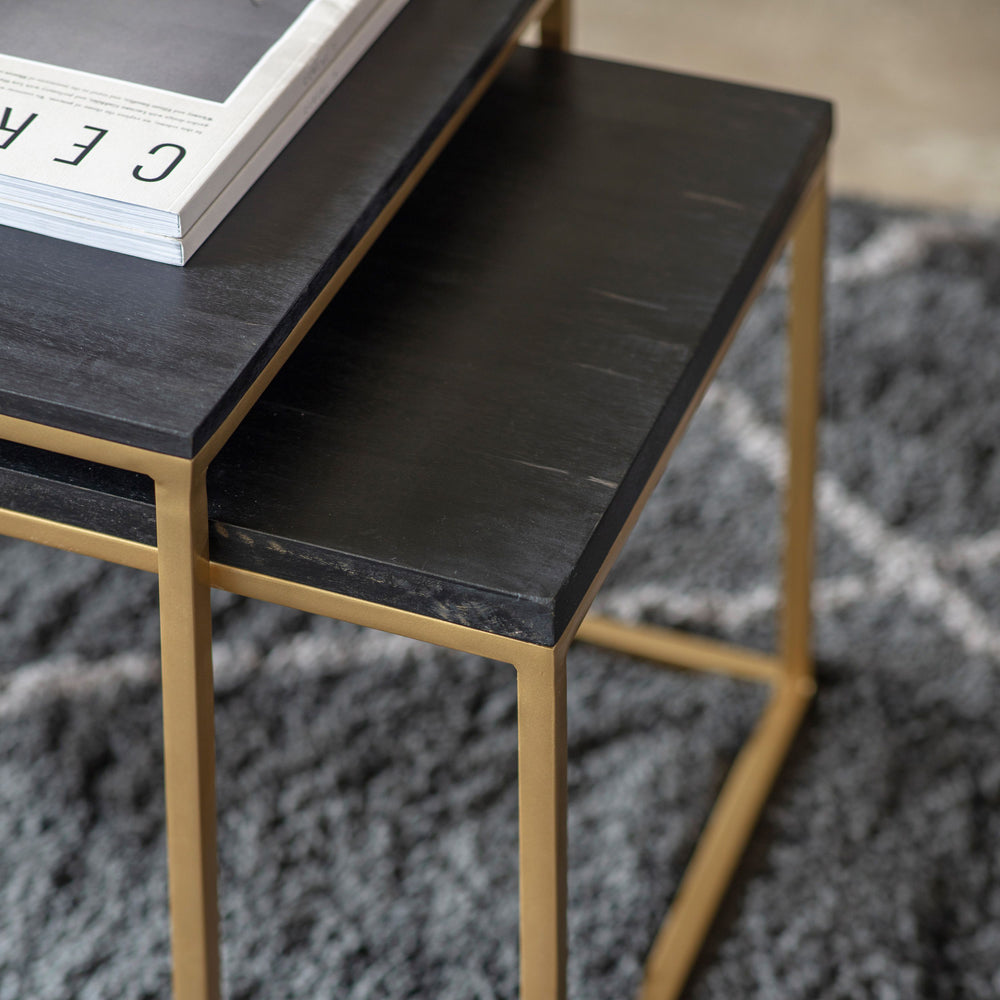 Gallery Interiors Bletchley Nest of Coffee Tables in Black  | Outlet