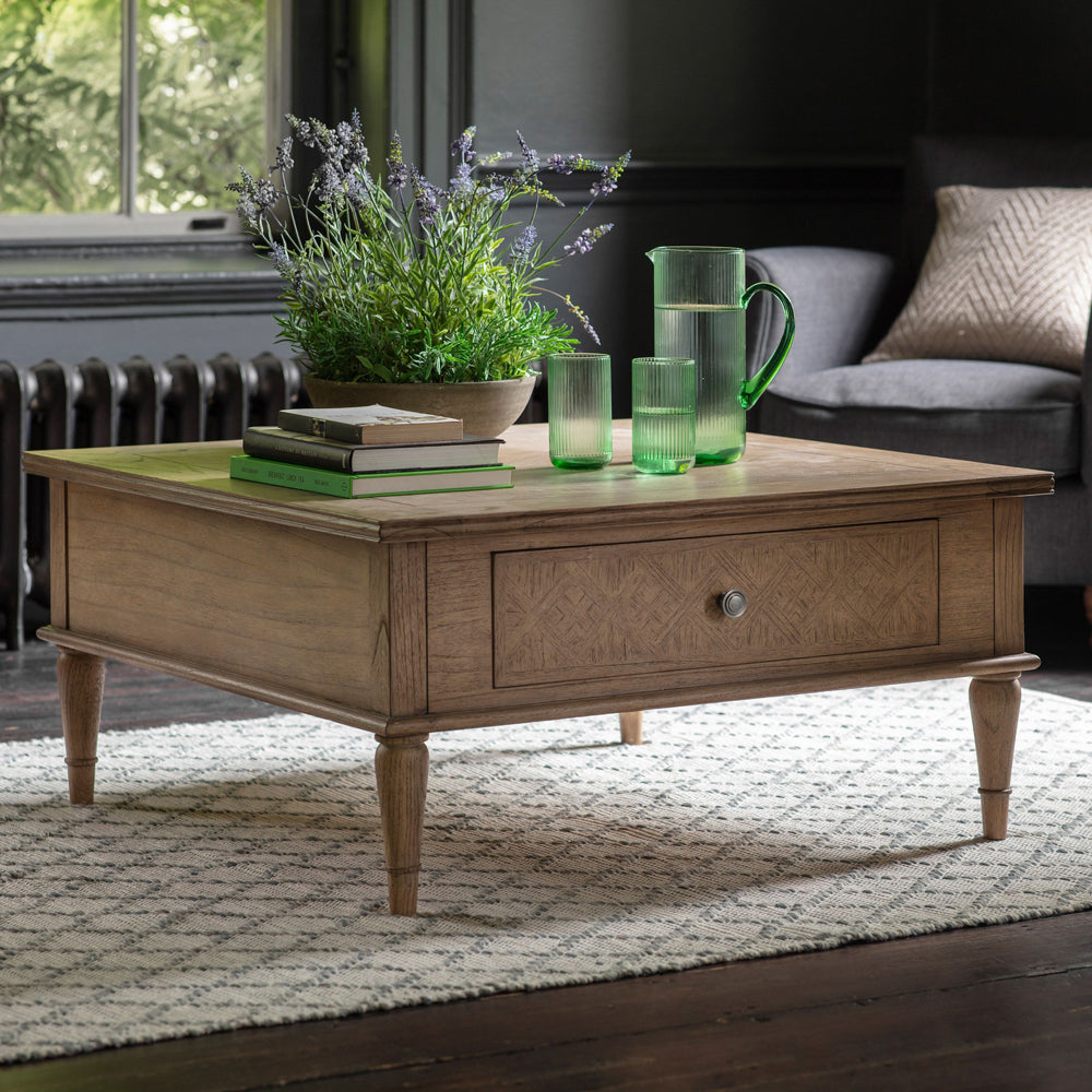 Gallery Interiors Mustique Square 2 Drawer Coffee Table in Natural