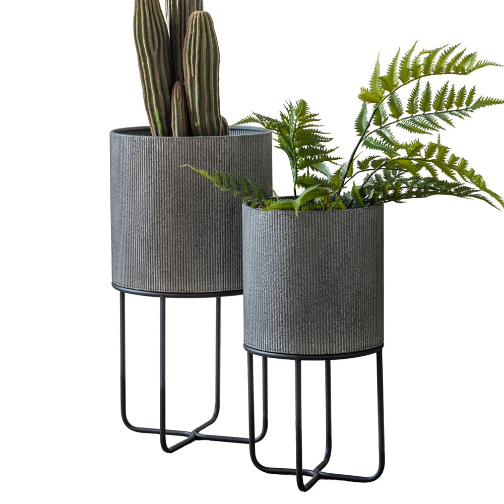 Gallery Interiors Eda Set of 2 Metal Planter in Grey