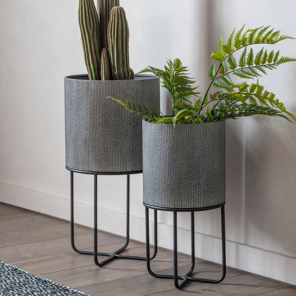 Gallery Interiors Eda Set of 2 Metal Planter in Grey