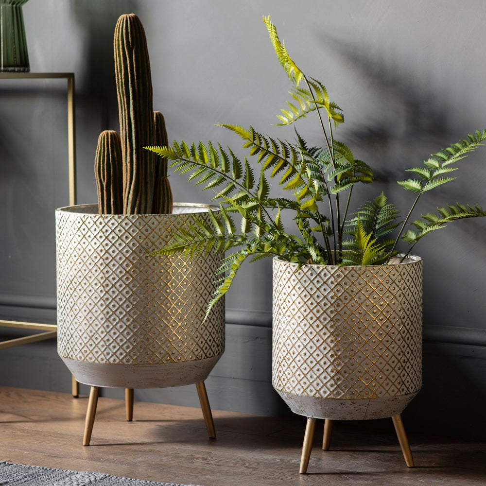 Gallery Interiors Amelia Set of 2 Metal Planter in Gold