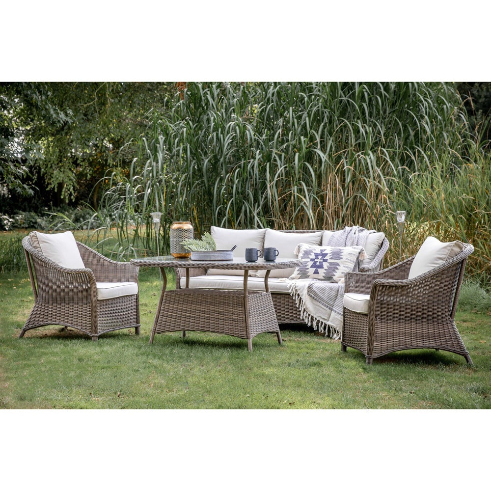 Gallery Outdoor Mileva Rounded Country Sofa Dining/Tea Set Natural