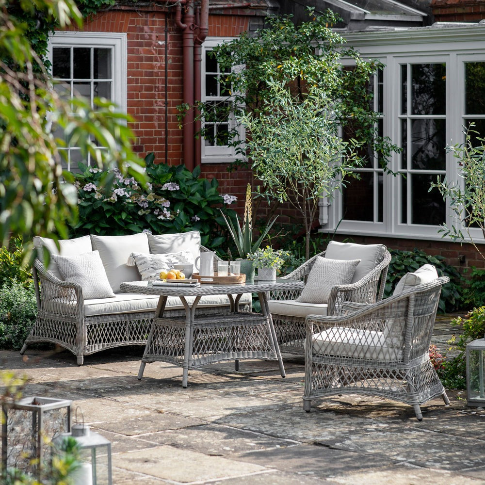 Gallery Outdoor Lincoln Country 5 Seater Sofa Dining/Tea Set in Stone