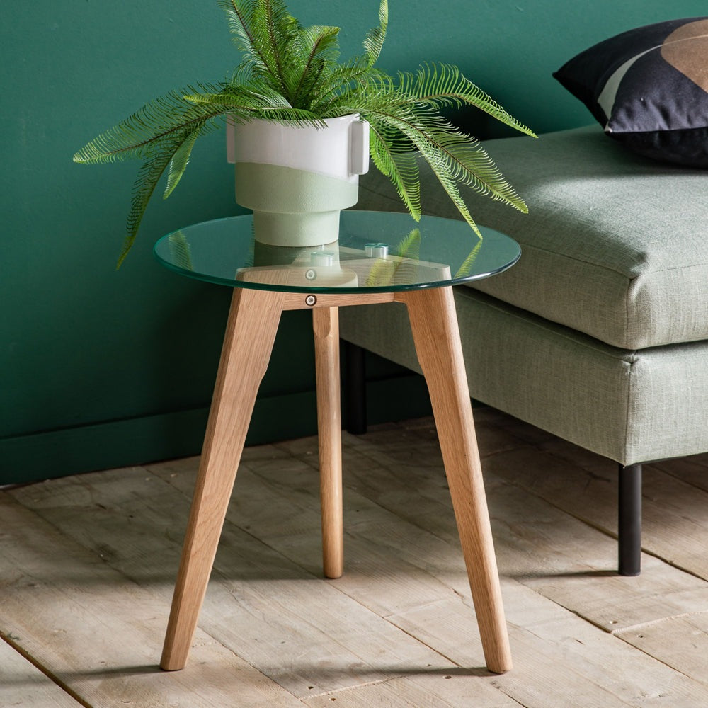 Gallery Interiors Blair Round Side Table in Oak