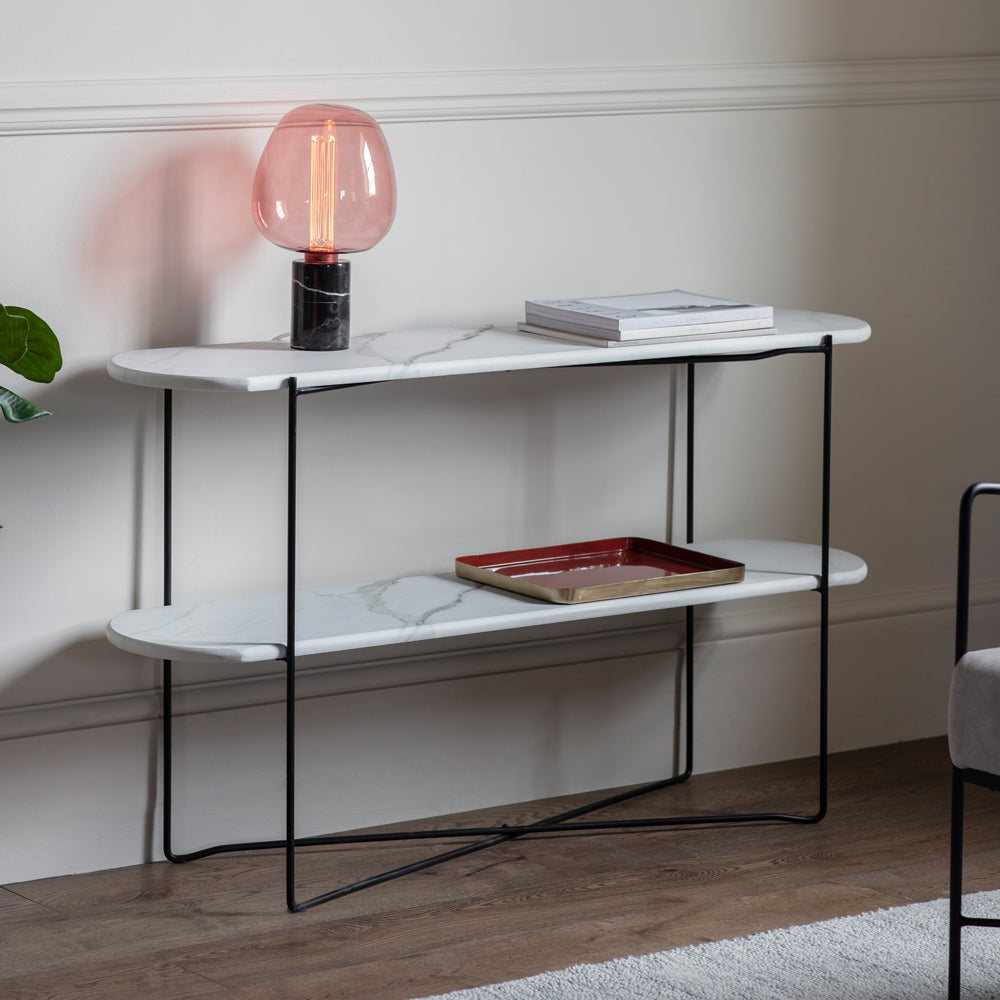 Gallery Interiors Linford Console Table in White Marble