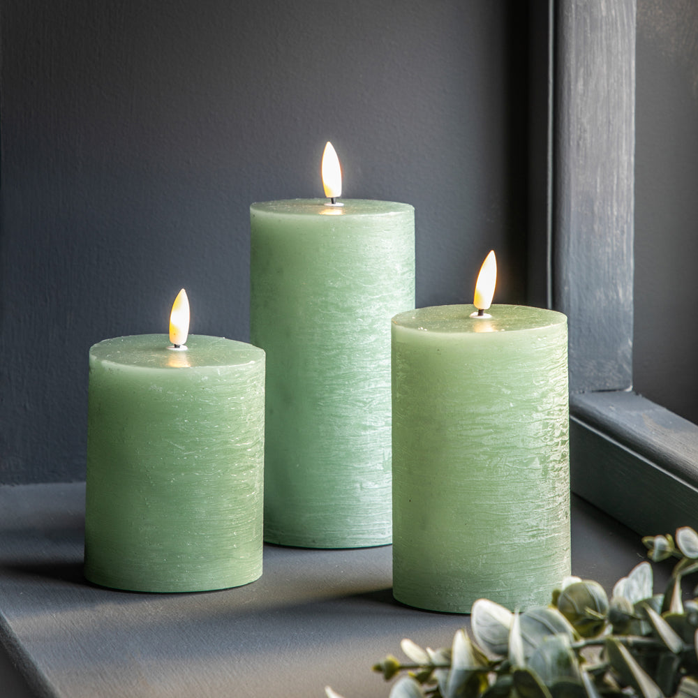Gallery Interiors Set of 3 LED Candle Rustic Sage
