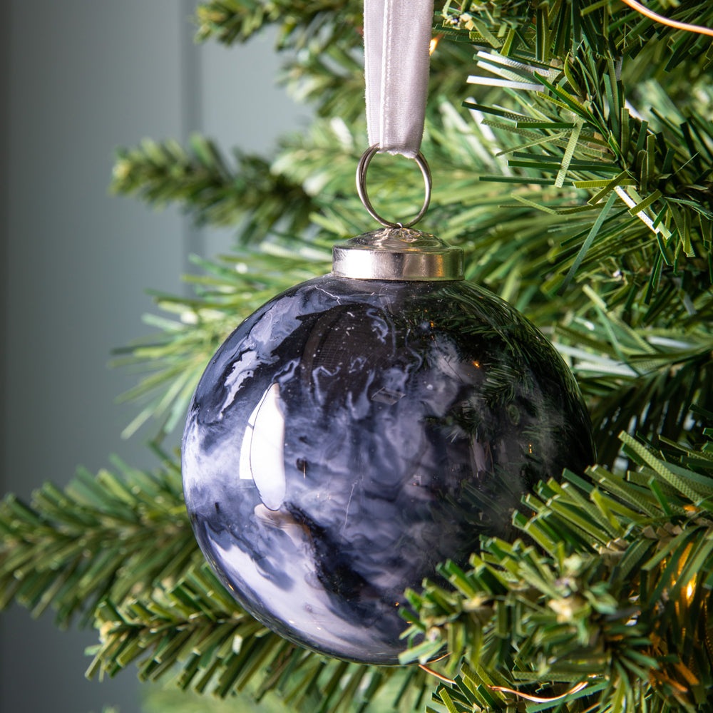 Gallery Interiors Set of 6 Marbled Bauble Black Small