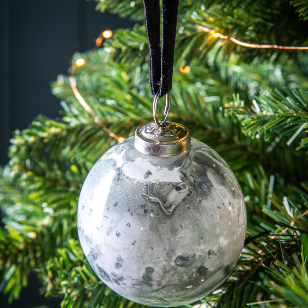 Gallery Interiors Set of 6 Marbled Baubles in Grey - Small