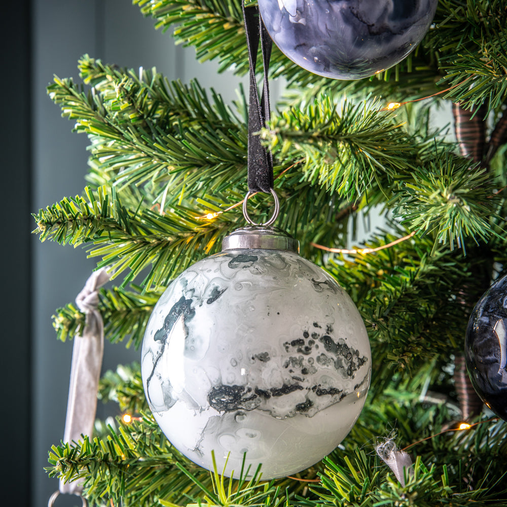 Gallery Interiors Set of 6 Marbled Baubles in Grey - Large