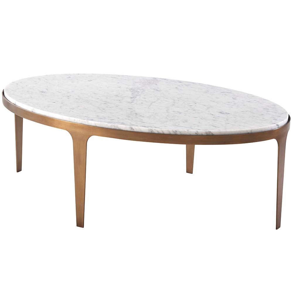  Theodore Alexander-Theodore Alexander Gennaro Oval Marble Coffee Table-Gold 957 