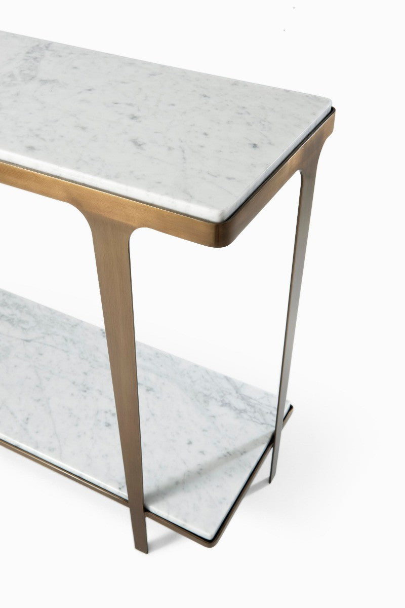 Theodore Alexander Cordell Console Table in White & Brass