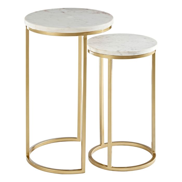  Premier-Olivia's Boutique Hotel Collection - Nancy Nesting Marble Tables-Gold, White 069 