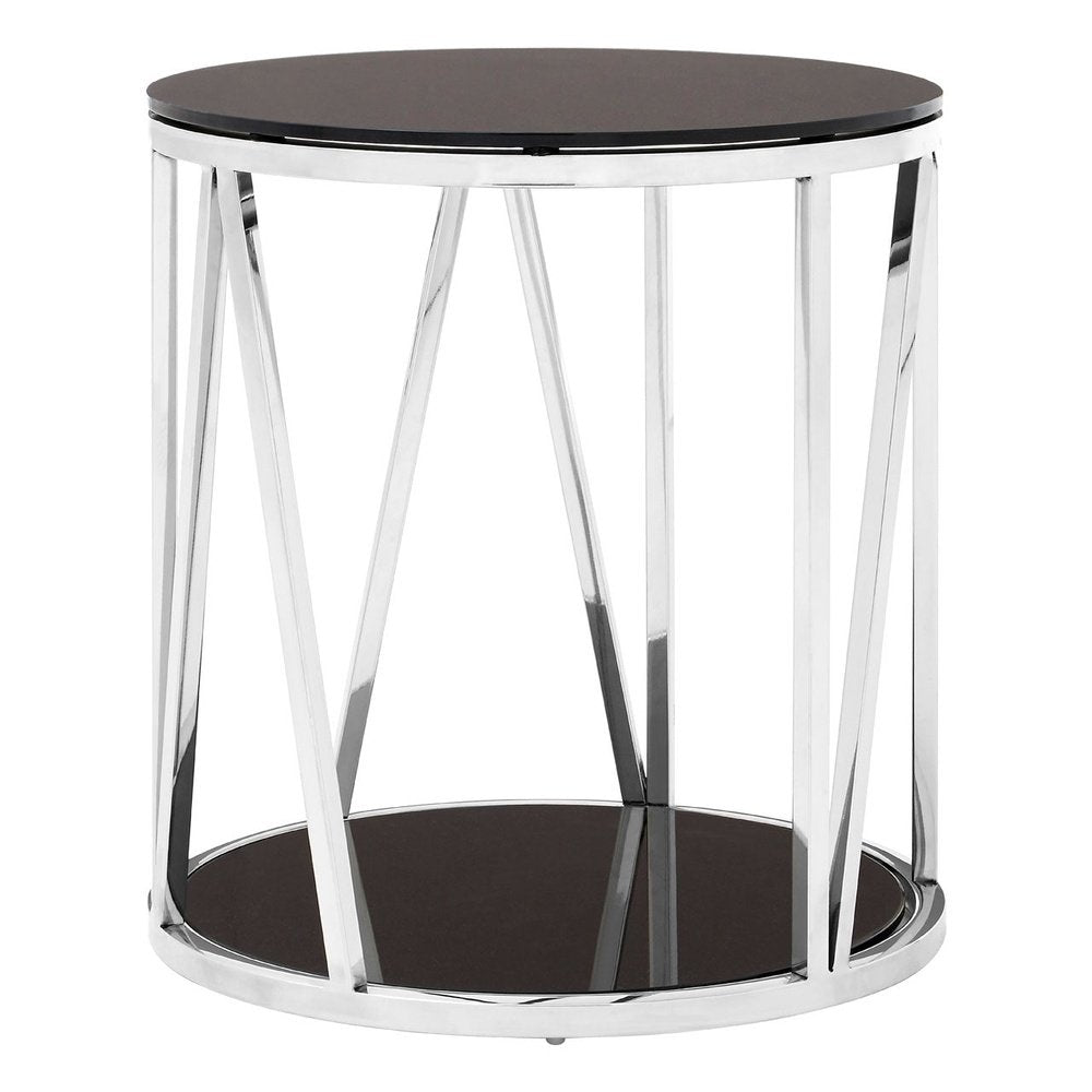 Olivia's Aubrey Round Side Table in Black & Chrome