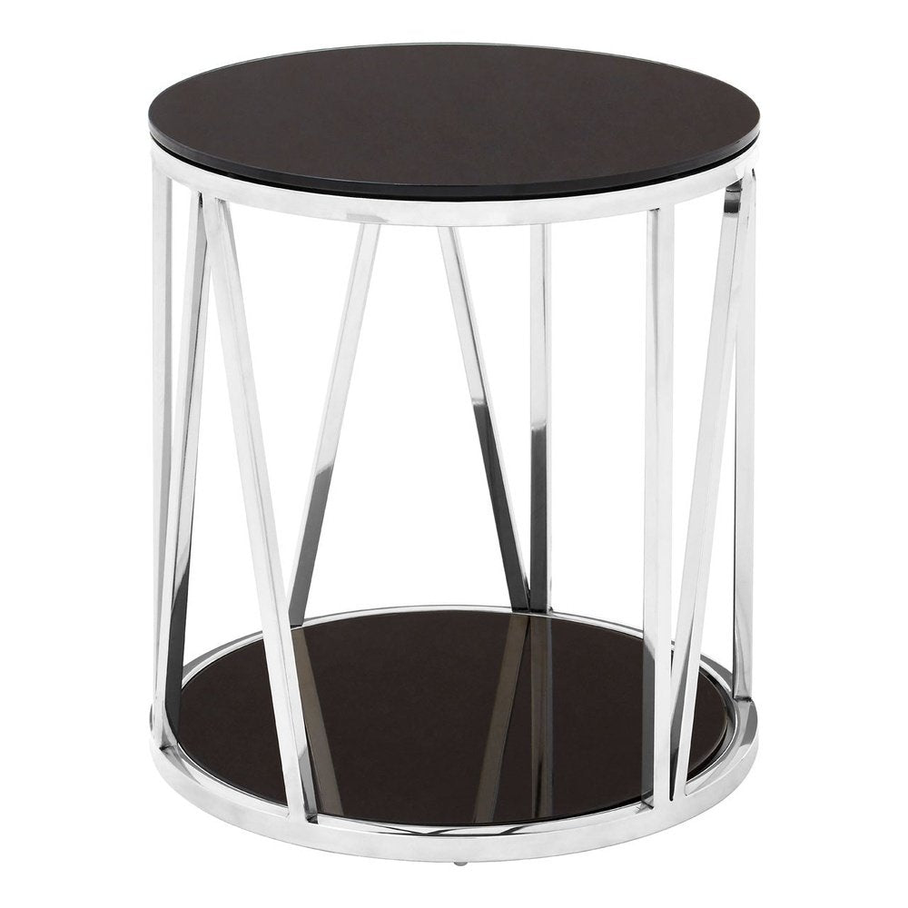 Olivia's Aubrey Round Side Table in Black & Chrome