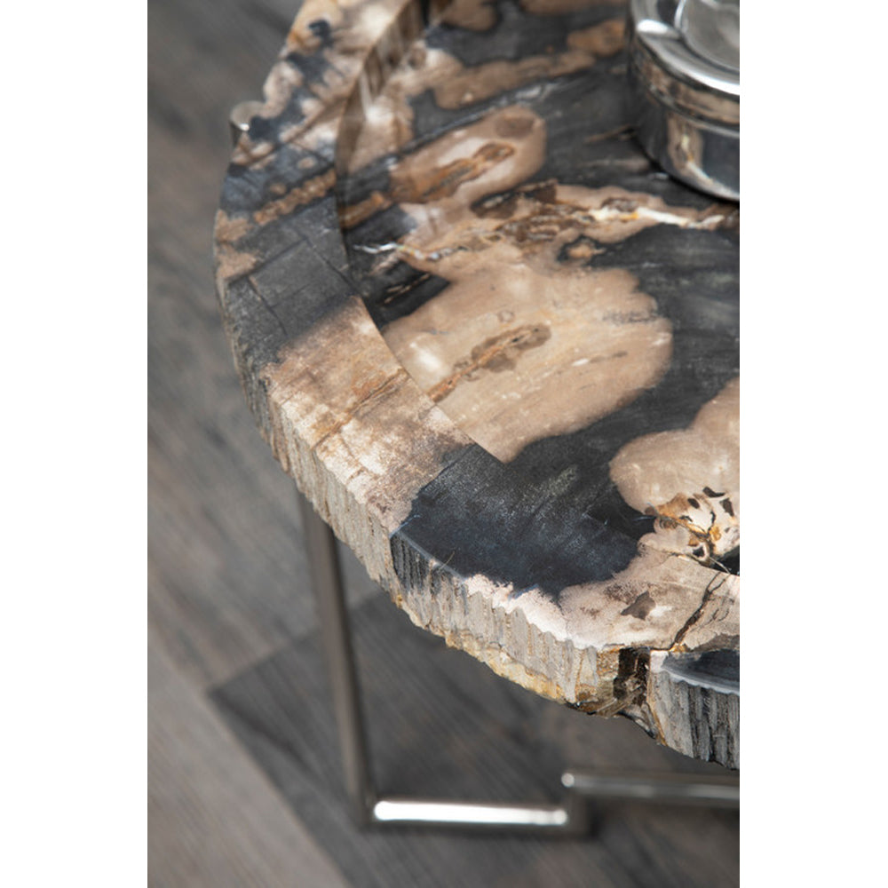  Premier-Olivia's Natural Living Collection - Dark Petrified Wood Round Side Table-Natural, Silver 613 