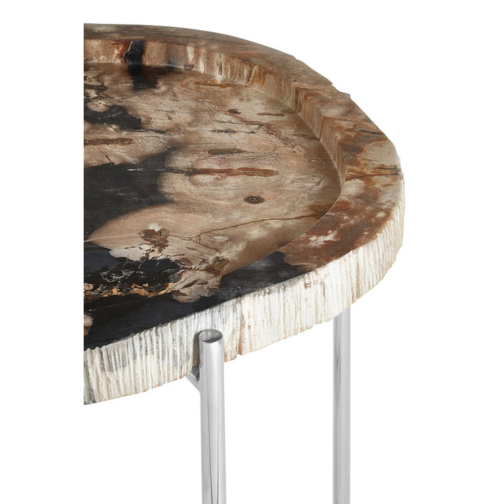  Premier-Olivia's Natural Living Collection - Dark Petrified Wood Round Side Table-Natural, Silver 917 