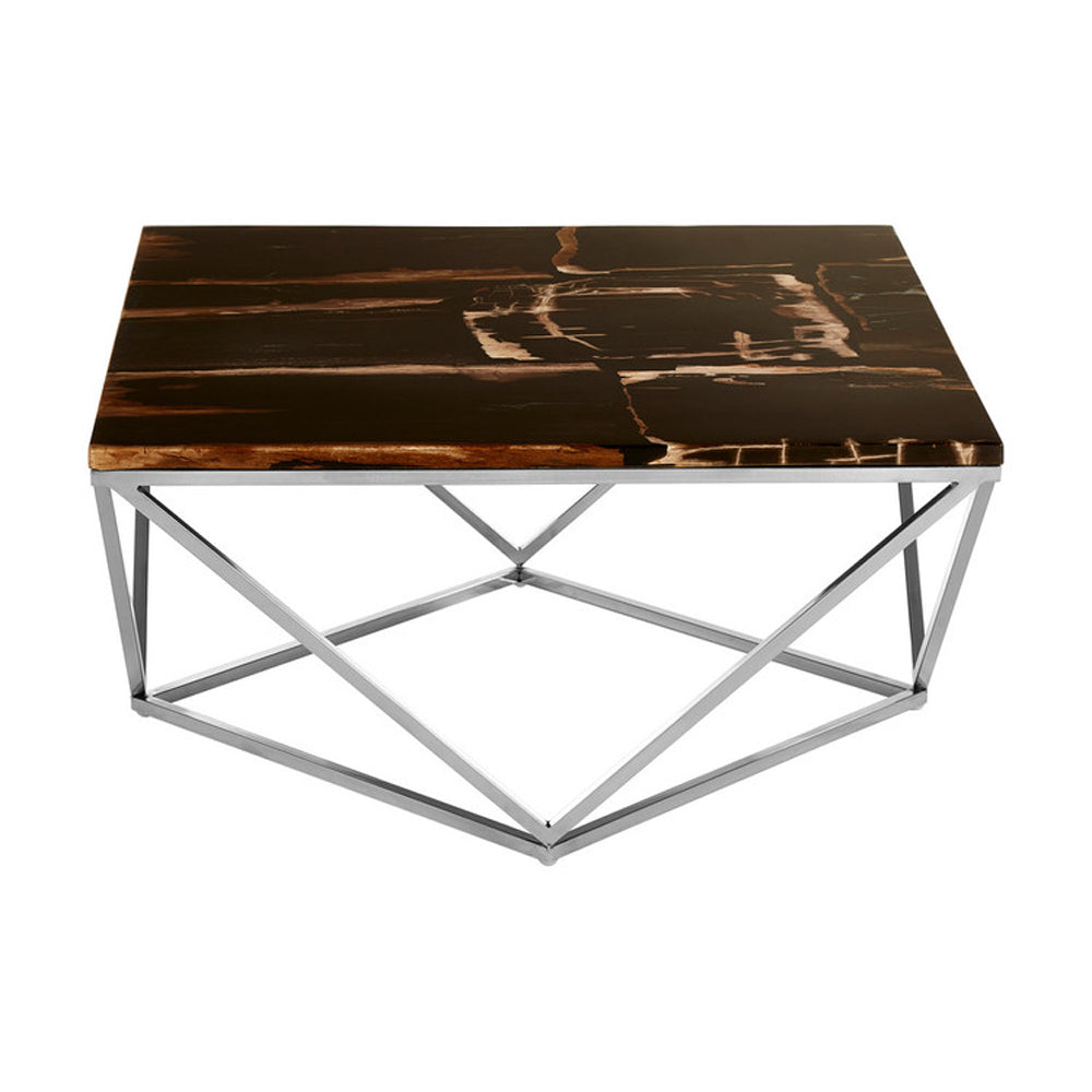  Premier-Olivia's Natural Living Collection - Dark Petrified, Parallel Base Coffee Table-Natural, Silver 693 