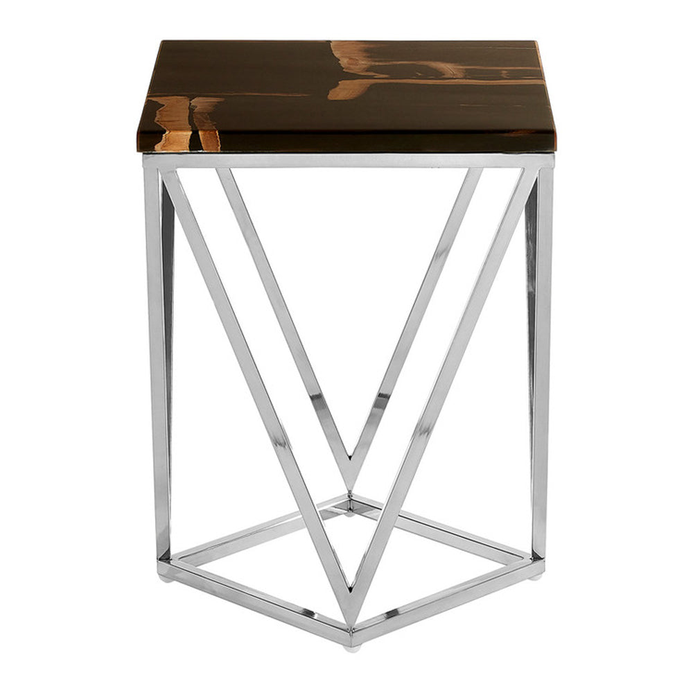  Premier-Olivia's Natural Living Collection - Dark Petrified, Parallel Base Side Table-Natural, Silver 909 