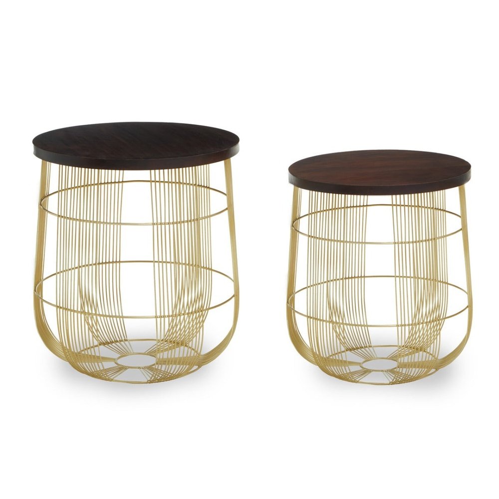 Olivia's Set of 2 Amora Side Tables in Walnut & Brass