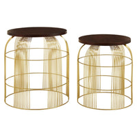 Olivia's Set of 2 Amora Side Tables in Walnut & Brass