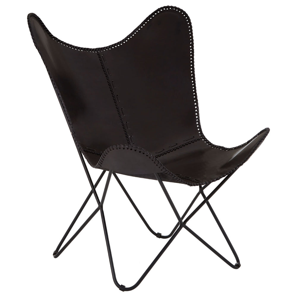 Olivia's Soft Industrial Collection - Buffs Leather Butterfly Chair in Black