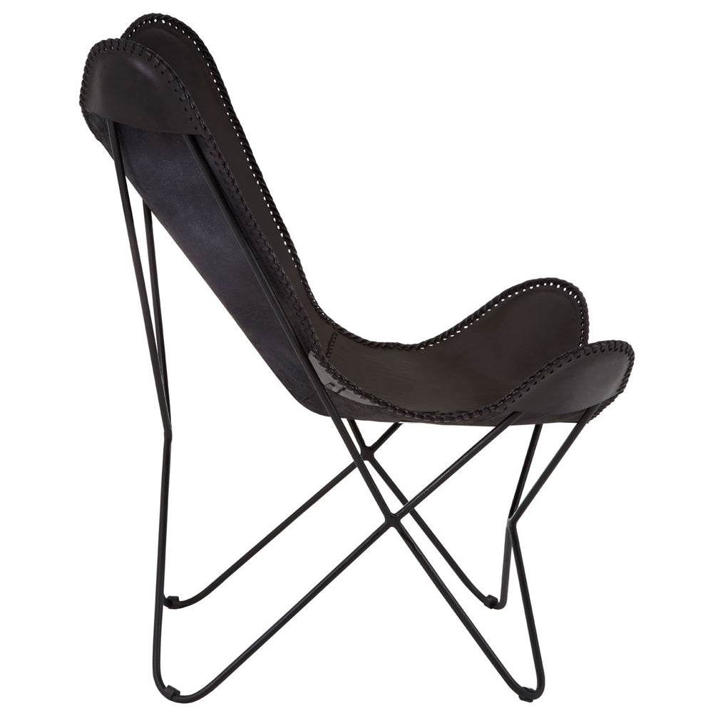 Olivia's Soft Industrial Collection - Buffs Leather Butterfly Chair in Black