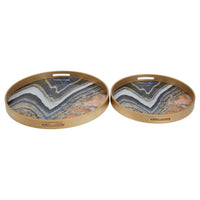 Olivia's Set of 2 Selina Abstract Round Trays Orange & Gold