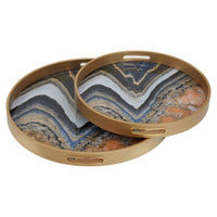 Olivia's Set of 2 Selina Abstract Round Trays Orange & Gold