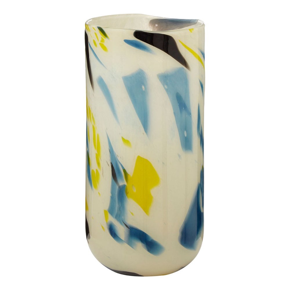 Olivia's Carabella Glass Vase Abstract in Yellow, Blue & Black