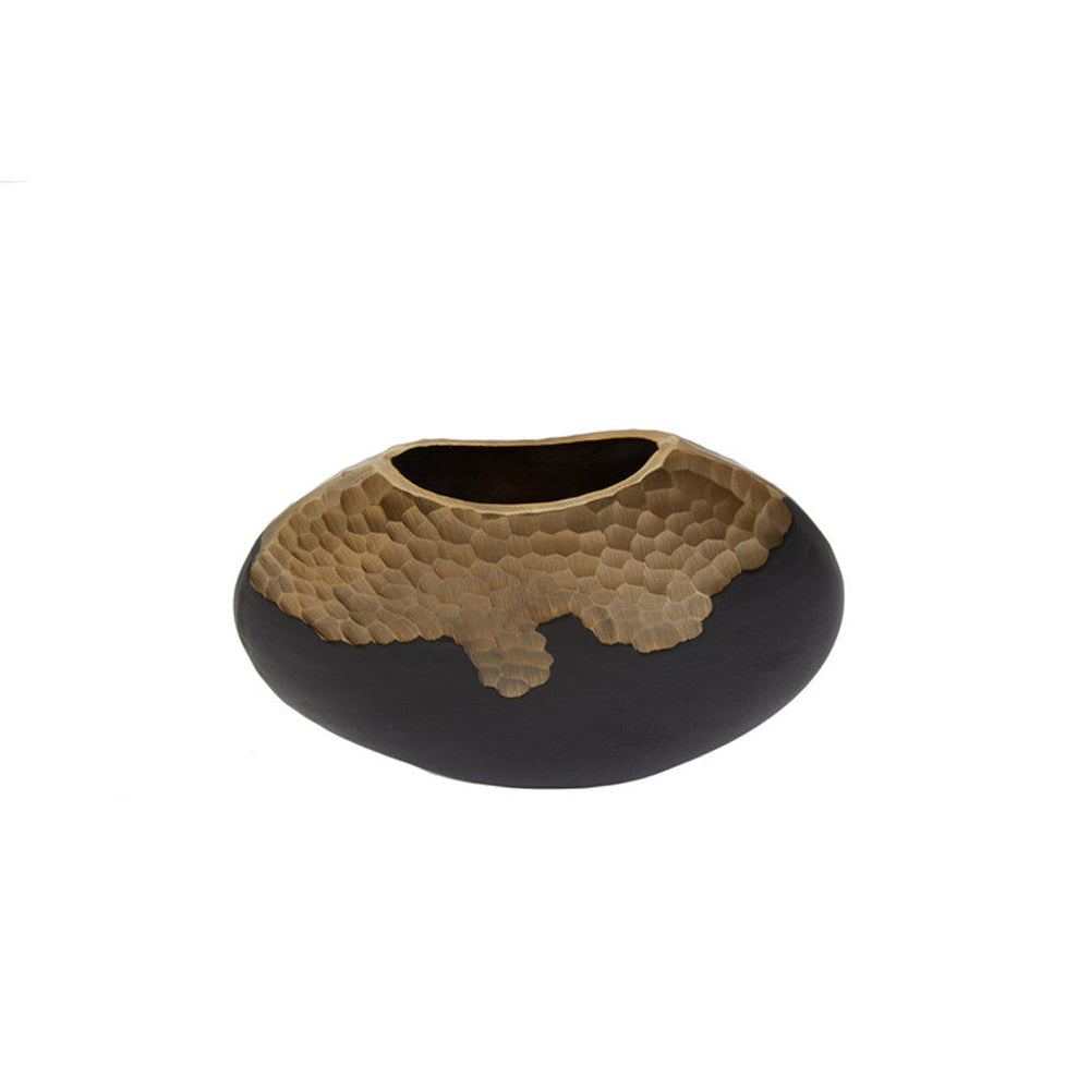 Olivia's Luxe Collection - Black And Gold Round Dimpled Vase Small