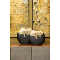 Olivia's Luxe Collection - Black And Gold Round Dimpled Vase Small