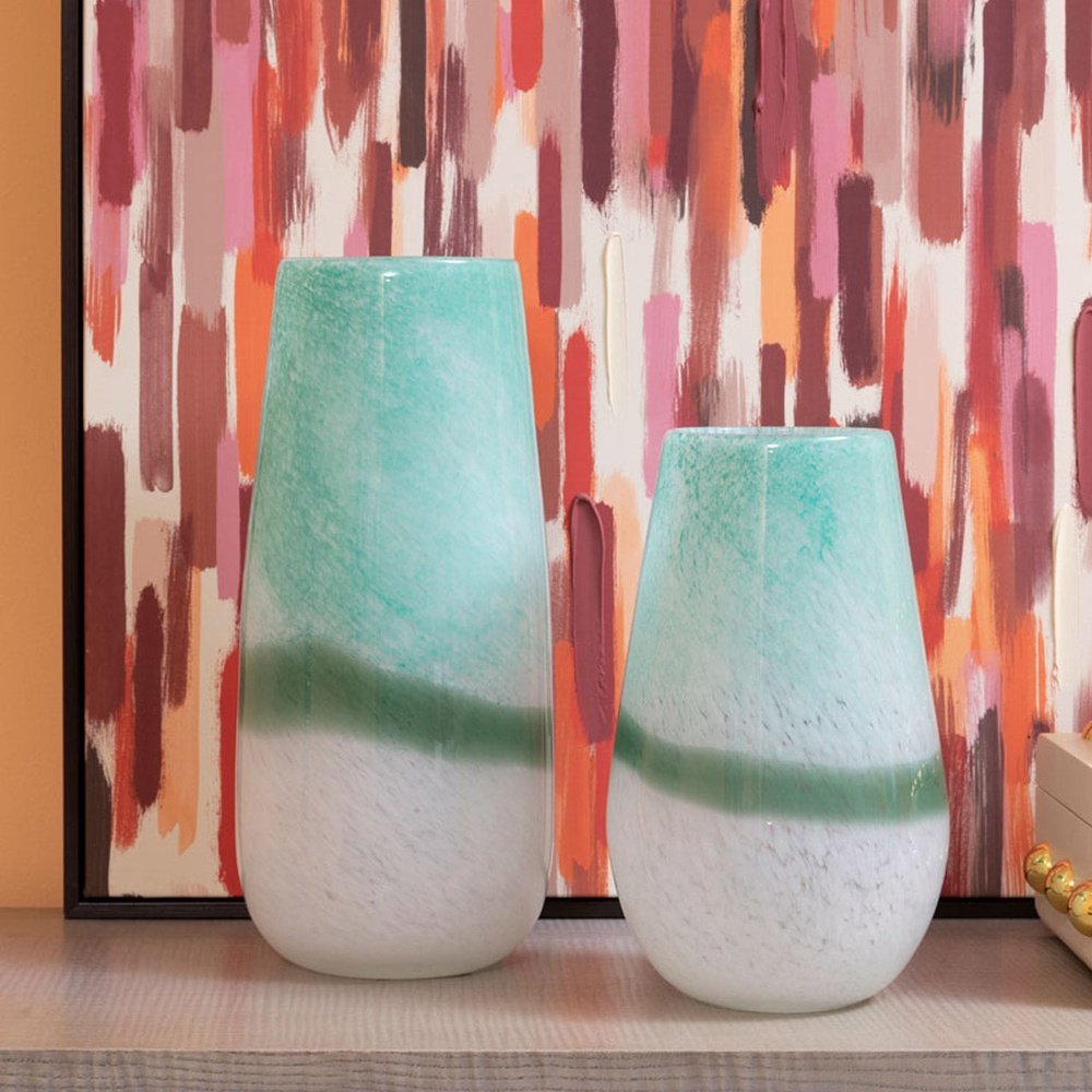 Olivia's Cerise Small Turquoise Ombre Glass Vase